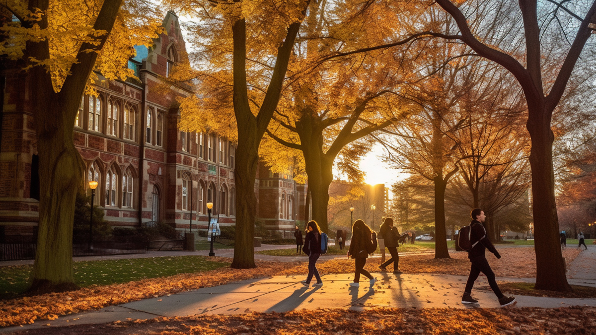 University campus in the fall (generated by AI)